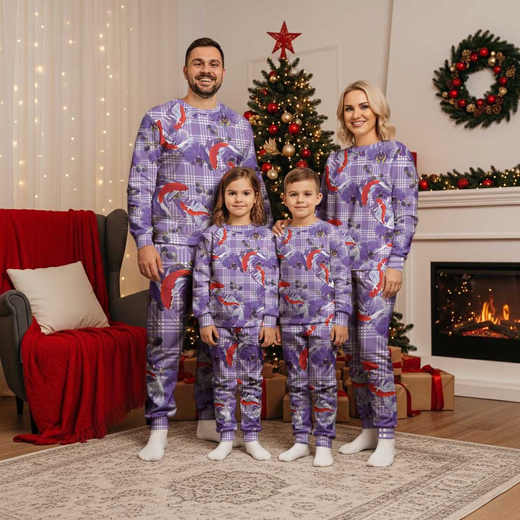 Lavender Palaka Hawaii Aloha Christmas Pajama Set Koi Pond Mix Orchids - Polynesian Pride