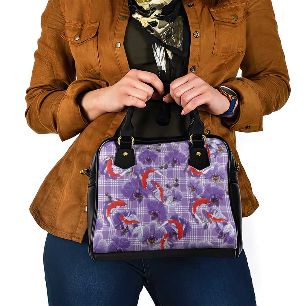 Lavender Palaka Hawaii Aloha Shoulder Handbag Koi Pond Mix Orchids LT7 - Polynesian Pride