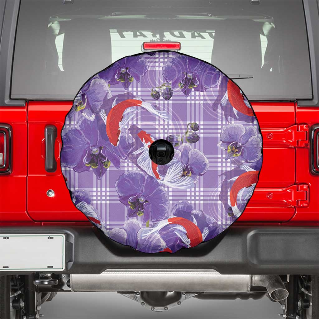 Lavender Palaka Hawaii Aloha Spare Tire Cover Koi Pond Mix Orchids - Polynesian Pride