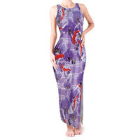Lavender Palaka Hawaii Aloha Tank Maxi Dress Koi Pond Mix Orchids LT7 Women Purple - Polynesian Pride
