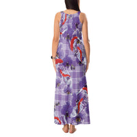 Lavender Palaka Hawaii Aloha Tank Maxi Dress Koi Pond Mix Orchids LT7 - Polynesian Pride