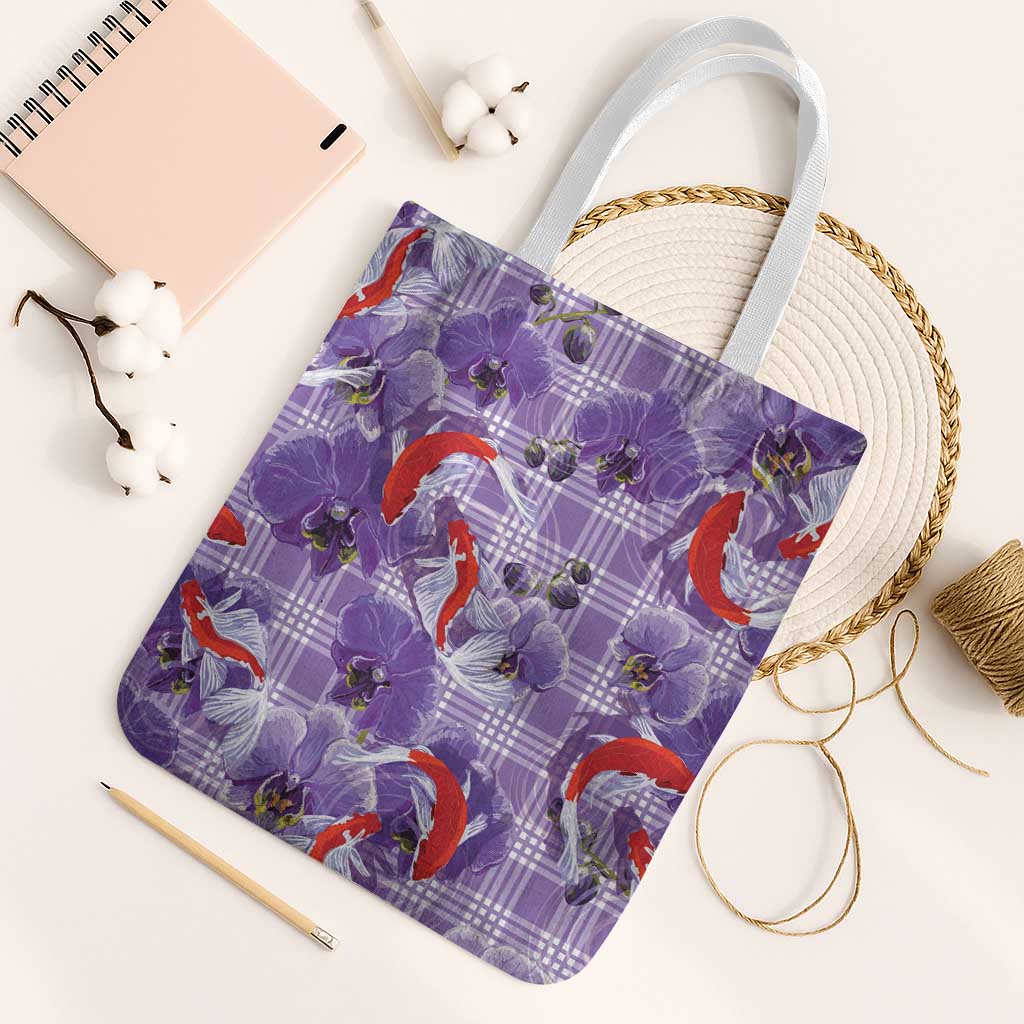 Lavender Palaka Hawaii Aloha Tote Bag Koi Pond Mix Orchids - Polynesian Pride