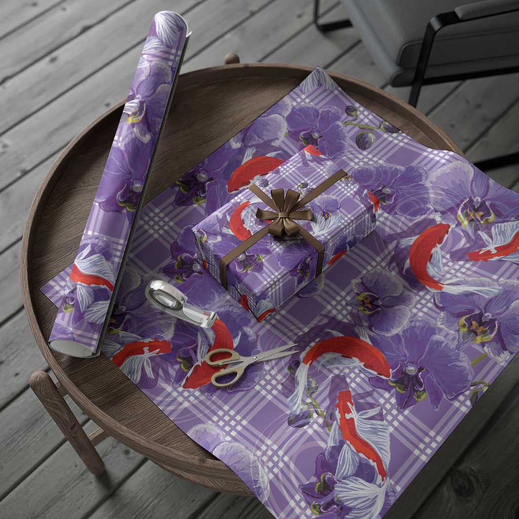 Lavender Palaka Hawaii Aloha Wrapping Paper Koi Pond Mix Orchids