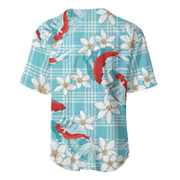 Turquoise Palaka Hawaii Aloha Baseball Jersey Koi Pond Mix Plumeria - Polynesian Pride
