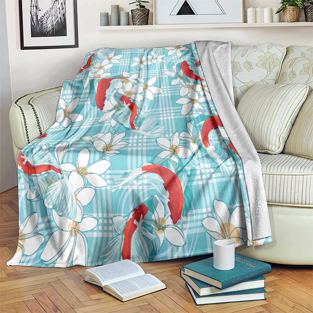 Turquoise Palaka Hawaii Aloha Blanket Koi Pond Mix Plumeria LT7 Turquoise - Polynesian Pride