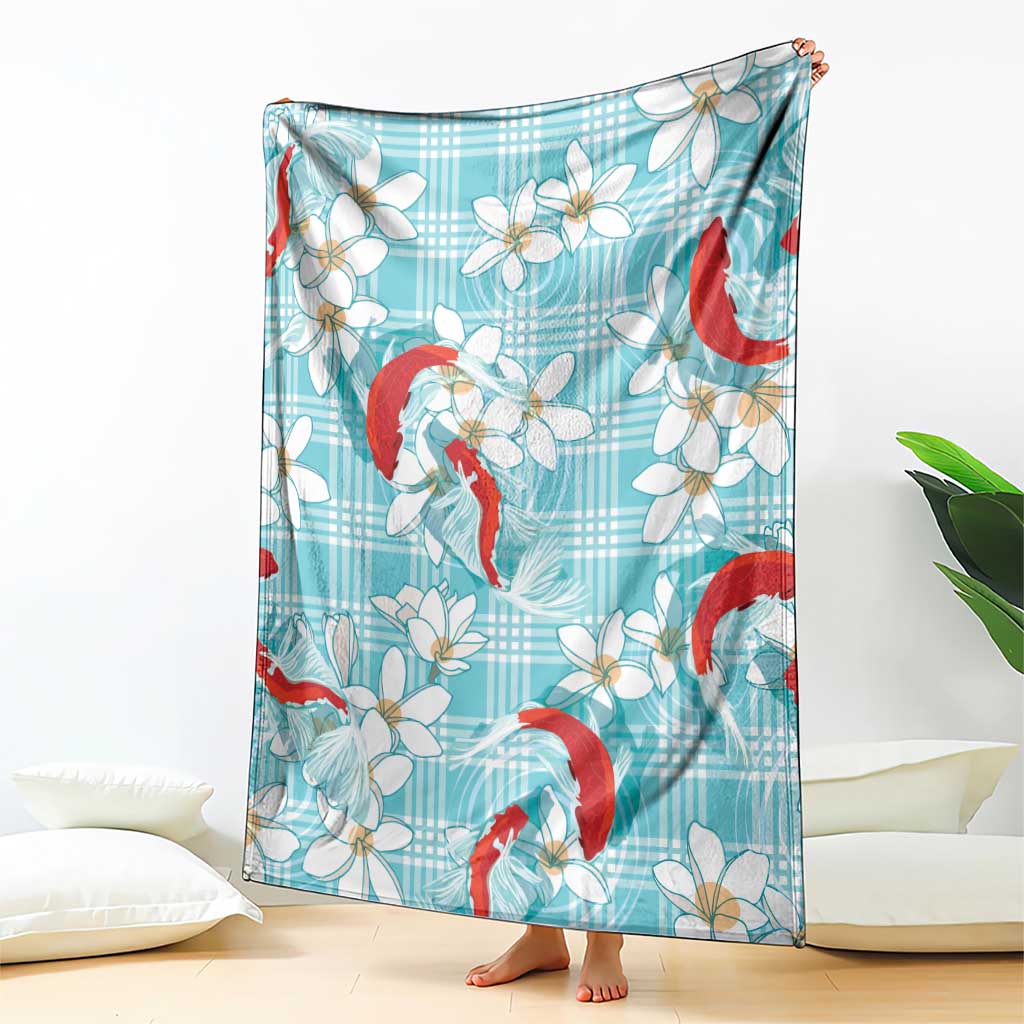 Turquoise Palaka Hawaii Aloha Blanket Koi Pond Mix Plumeria LT7 - Polynesian Pride