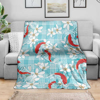 Turquoise Palaka Hawaii Aloha Blanket Koi Pond Mix Plumeria LT7 - Polynesian Pride