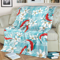 Turquoise Palaka Hawaii Aloha Blanket Koi Pond Mix Plumeria LT7 - Polynesian Pride