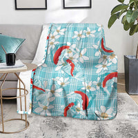 Turquoise Palaka Hawaii Aloha Blanket Koi Pond Mix Plumeria LT7 - Polynesian Pride