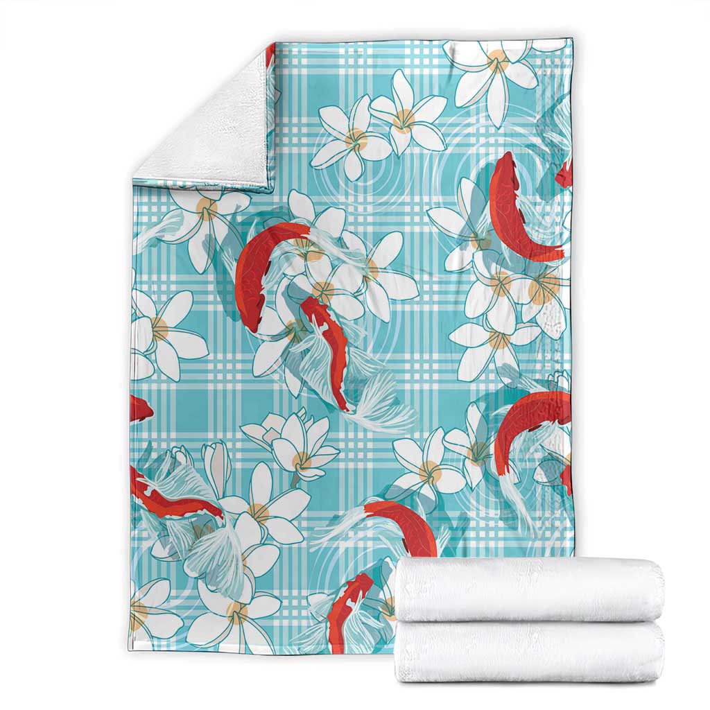 Turquoise Palaka Hawaii Aloha Blanket Koi Pond Mix Plumeria LT7 - Polynesian Pride
