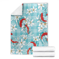 Turquoise Palaka Hawaii Aloha Blanket Koi Pond Mix Plumeria LT7 - Polynesian Pride