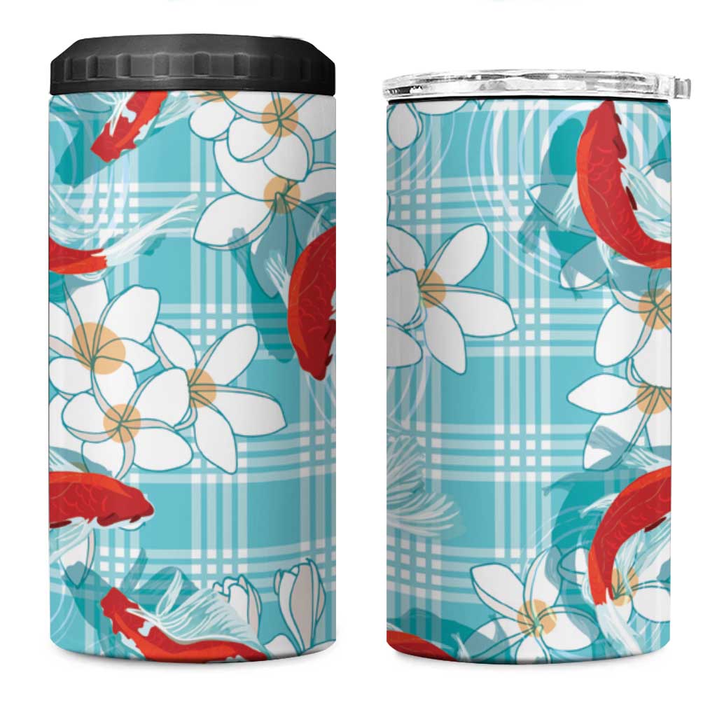 Turquoise Palaka Hawaii Aloha 4 in 1 Can Cooler Tumbler Koi Pond Mix Plumeria LT7 One Size: 16 oz Turquoise - Polynesian Pride