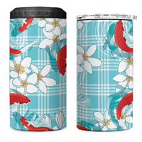 Turquoise Palaka Hawaii Aloha 4 in 1 Can Cooler Tumbler Koi Pond Mix Plumeria LT7 One Size: 16 oz Turquoise - Polynesian Pride