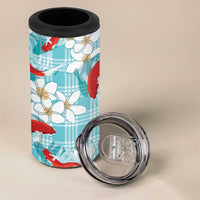 Turquoise Palaka Hawaii Aloha 4 in 1 Can Cooler Tumbler Koi Pond Mix Plumeria LT7 - Polynesian Pride