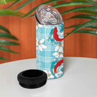 Turquoise Palaka Hawaii Aloha 4 in 1 Can Cooler Tumbler Koi Pond Mix Plumeria LT7 - Polynesian Pride