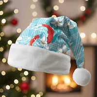 Turquoise Palaka Hawaii Aloha Christmas Santa Hat Koi Pond Mix Plumeria LT7 Without Fur Turquoise - Polynesian Pride