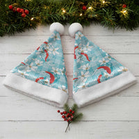 Turquoise Palaka Hawaii Aloha Christmas Santa Hat Koi Pond Mix Plumeria LT7 - Polynesian Pride