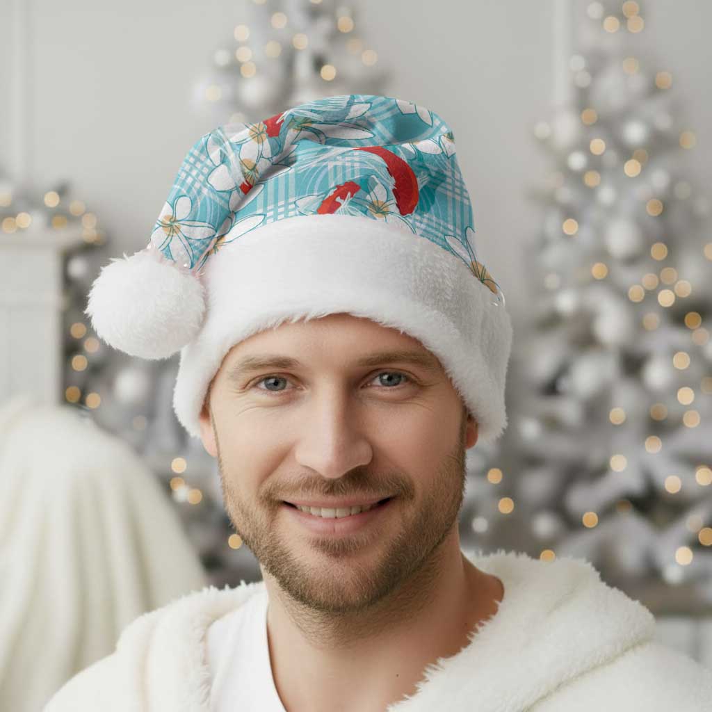Turquoise Palaka Hawaii Aloha Christmas Santa Hat Koi Pond Mix Plumeria LT7 - Polynesian Pride