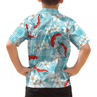 Turquoise Palaka Hawaii Aloha Family Matching Mermaid Dress and Hawaiian Shirt Koi Pond Mix Plumeria LT7 - Polynesian Pride