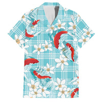 Turquoise Palaka Hawaii Aloha Family Matching Summer Maxi Dress and Hawaiian Shirt Koi Pond Mix Plumeria LT7 Dad's Shirt - Short Sleeve Turquoise - Polynesian Pride