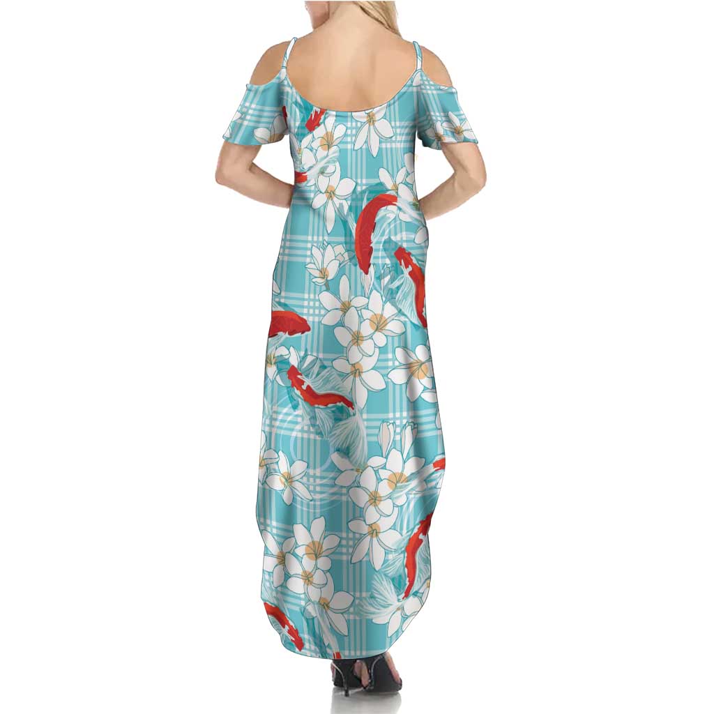 Turquoise Palaka Hawaii Aloha Family Matching Summer Maxi Dress and Hawaiian Shirt Koi Pond Mix Plumeria LT7 - Polynesian Pride