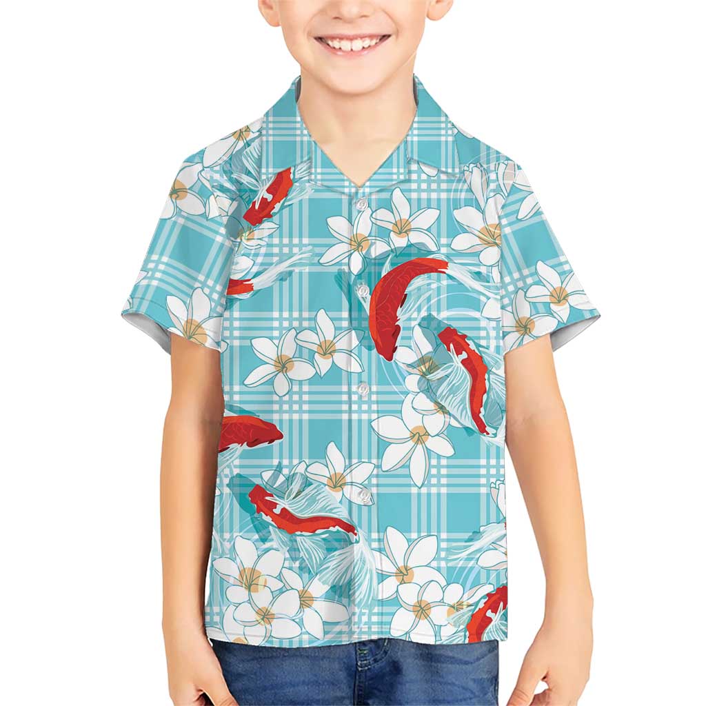 Turquoise Palaka Hawaii Aloha Family Matching Summer Maxi Dress and Hawaiian Shirt Koi Pond Mix Plumeria LT7 - Polynesian Pride