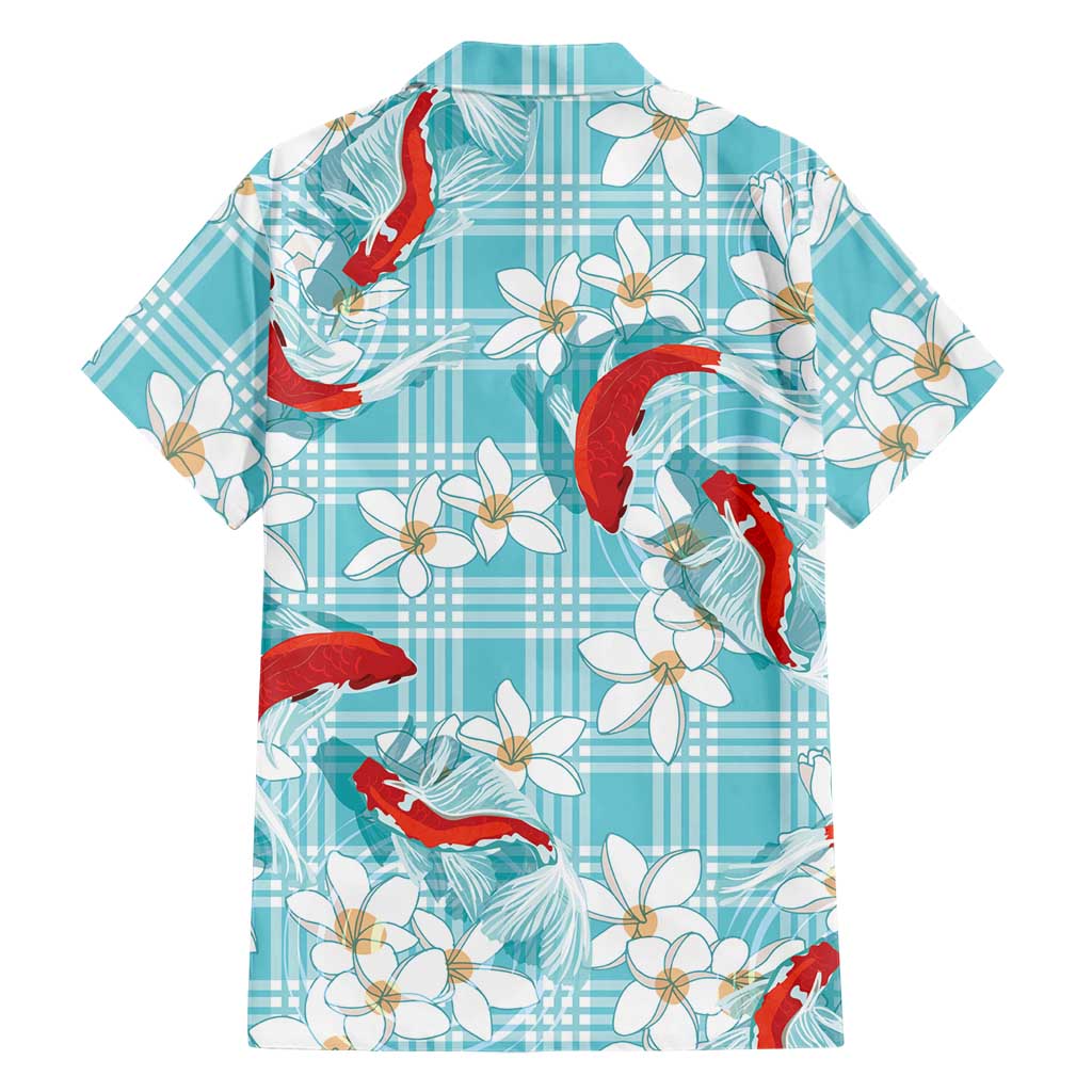 Turquoise Palaka Hawaii Aloha Family Matching Tank Maxi Dress and Hawaiian Shirt Koi Pond Mix Plumeria LT7 - Polynesian Pride