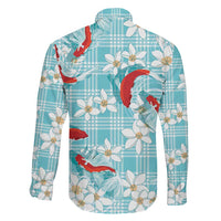 Turquoise Palaka Hawaii Aloha Family Matching Tank Maxi Dress and Hawaiian Shirt Koi Pond Mix Plumeria LT7 - Polynesian Pride