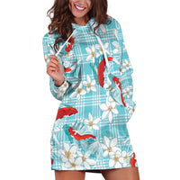 Turquoise Palaka Hawaii Aloha Hoodie Dress Koi Pond Mix Plumeria LT7 Turquoise - Polynesian Pride