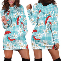 Turquoise Palaka Hawaii Aloha Hoodie Dress Koi Pond Mix Plumeria LT7 - Polynesian Pride