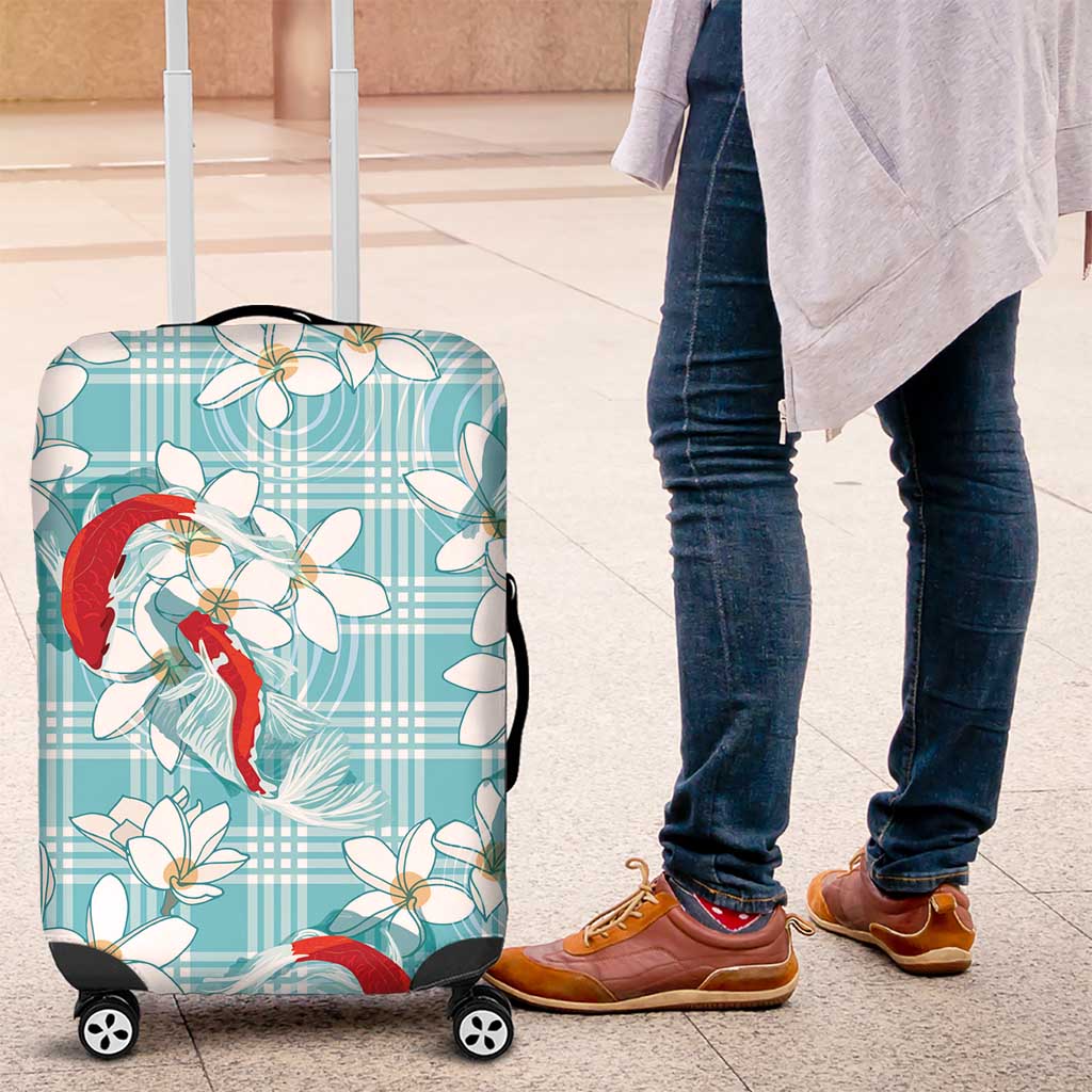 Turquoise Palaka Hawaii Aloha Luggage Cover Koi Pond Mix Plumeria LT7 Turquoise - Polynesian Pride