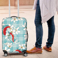 Turquoise Palaka Hawaii Aloha Luggage Cover Koi Pond Mix Plumeria LT7 Turquoise - Polynesian Pride