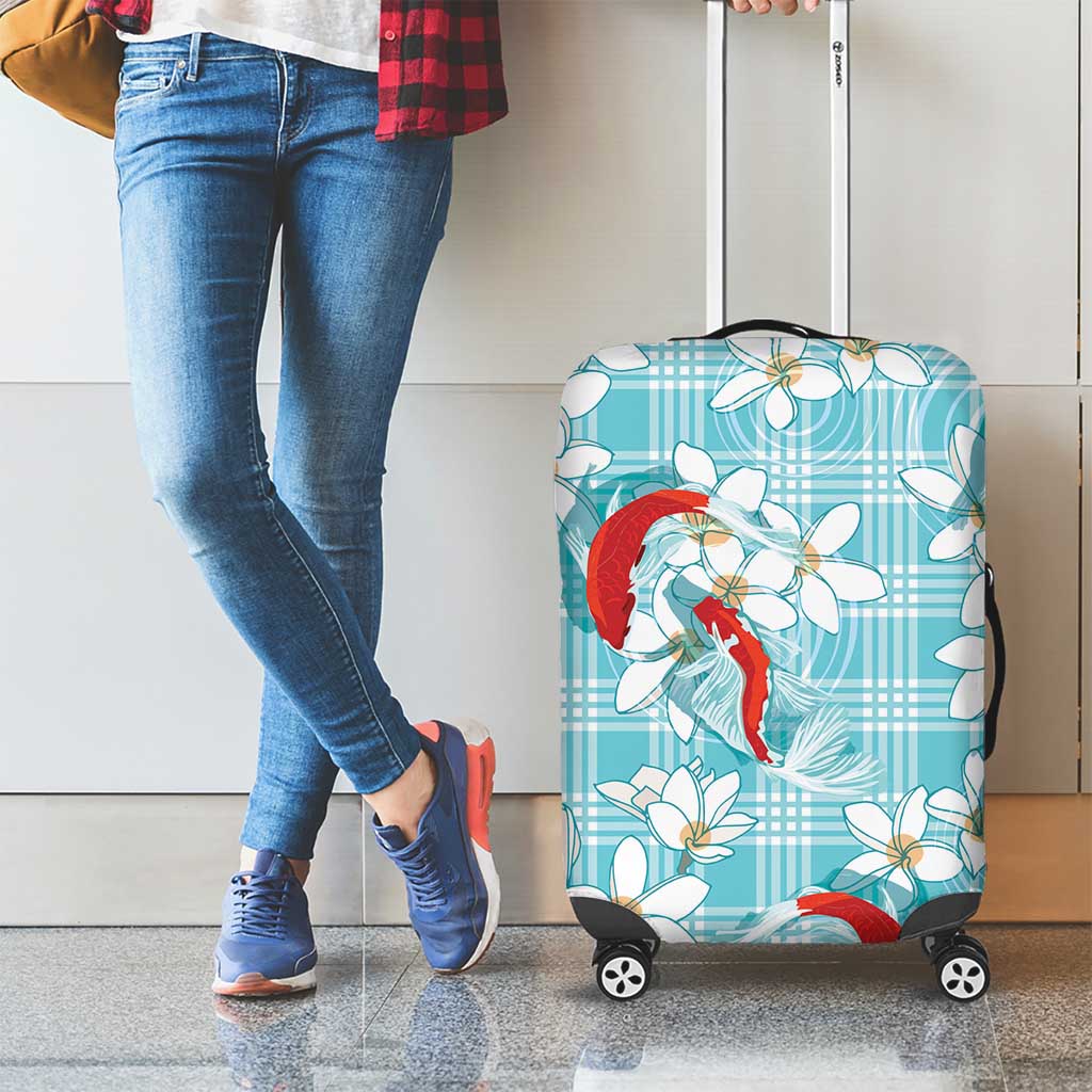 Turquoise Palaka Hawaii Aloha Luggage Cover Koi Pond Mix Plumeria LT7 - Polynesian Pride