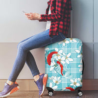 Turquoise Palaka Hawaii Aloha Luggage Cover Koi Pond Mix Plumeria LT7 - Polynesian Pride