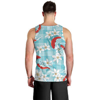 Turquoise Palaka Hawaii Aloha Men Tank Top Koi Pond Mix Plumeria LT7 - Polynesian Pride