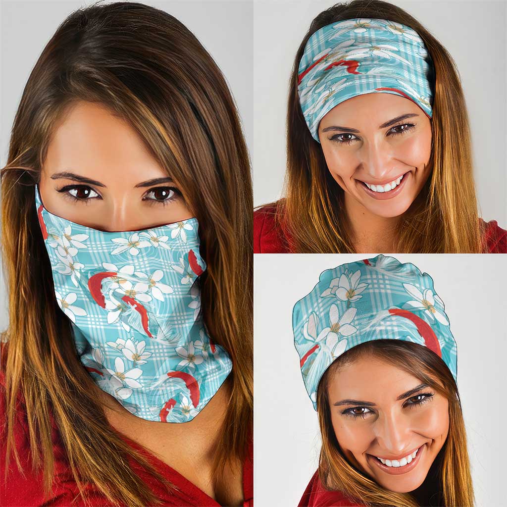 Turquoise Palaka Hawaii Aloha Neck Gaiter Koi Pond Mix Plumeria - Polynesian Pride