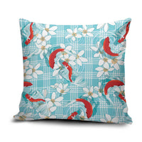 Turquoise Palaka Hawaii Aloha Pillow Cover Koi Pond Mix Plumeria LT7 Turquoise - Polynesian Pride