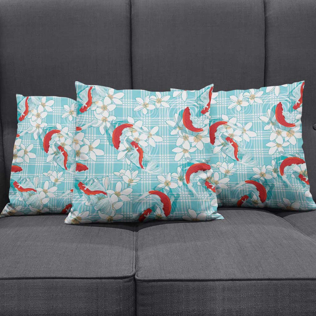 Turquoise Palaka Hawaii Aloha Pillow Cover Koi Pond Mix Plumeria LT7 - Polynesian Pride