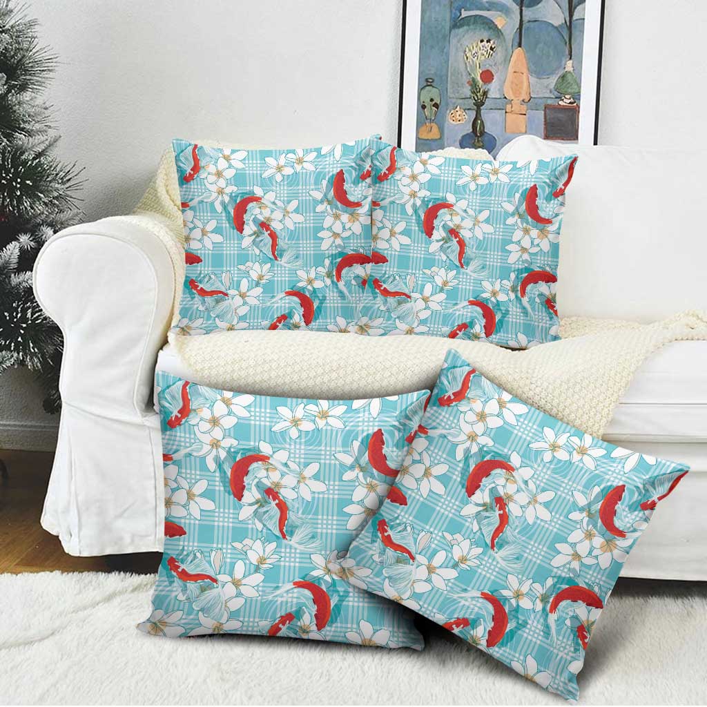 Turquoise Palaka Hawaii Aloha Pillow Cover Koi Pond Mix Plumeria LT7 - Polynesian Pride