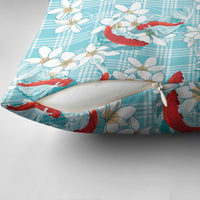 Turquoise Palaka Hawaii Aloha Pillow Cover Koi Pond Mix Plumeria LT7 - Polynesian Pride