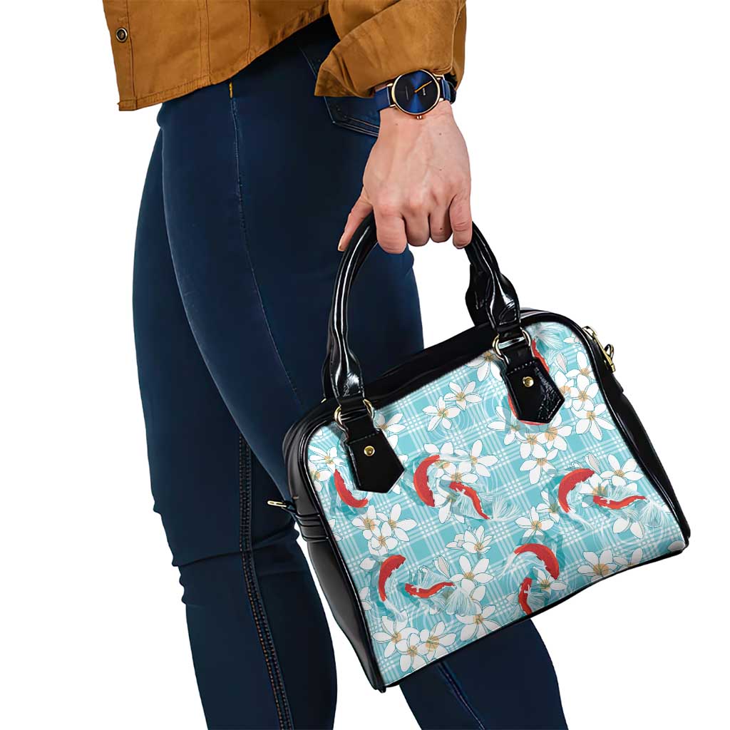 Turquoise Palaka Hawaii Aloha Shoulder Handbag Koi Pond Mix Plumeria - Polynesian Pride