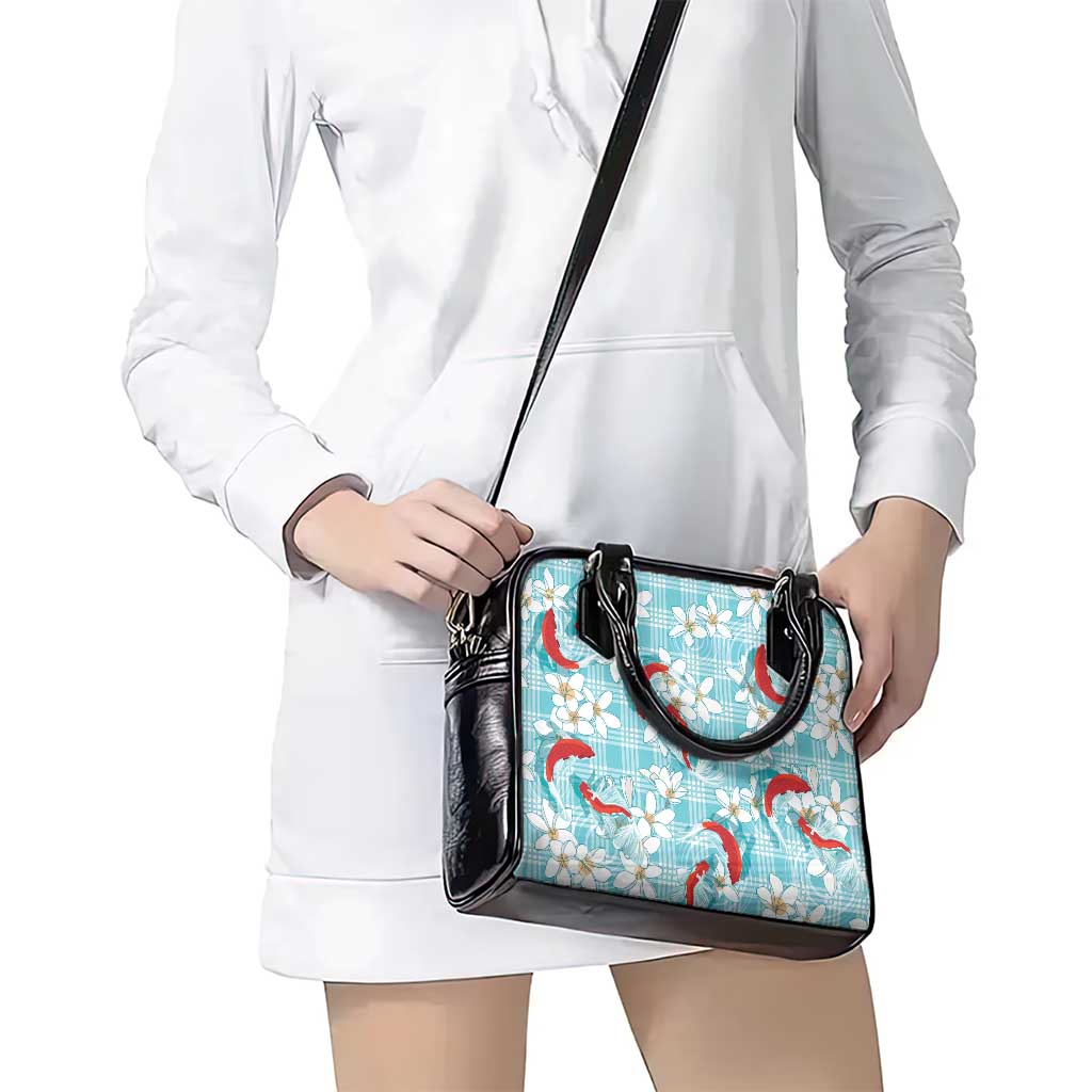 Turquoise Palaka Hawaii Aloha Shoulder Handbag Koi Pond Mix Plumeria - Polynesian Pride