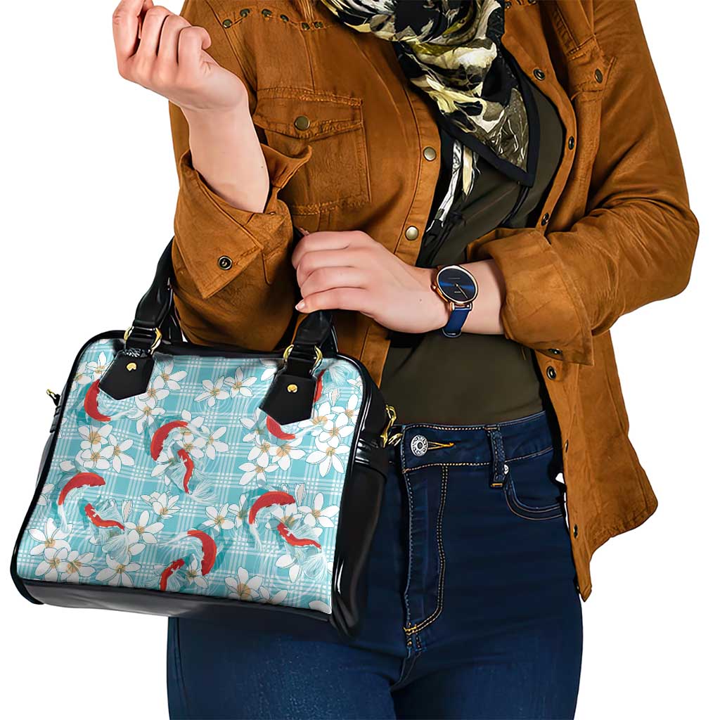 Turquoise Palaka Hawaii Aloha Shoulder Handbag Koi Pond Mix Plumeria - Polynesian Pride