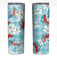 Turquoise Palaka Hawaii Aloha Skinny Tumbler Koi Pond Mix Plumeria LT7 Turquoise - Polynesian Pride