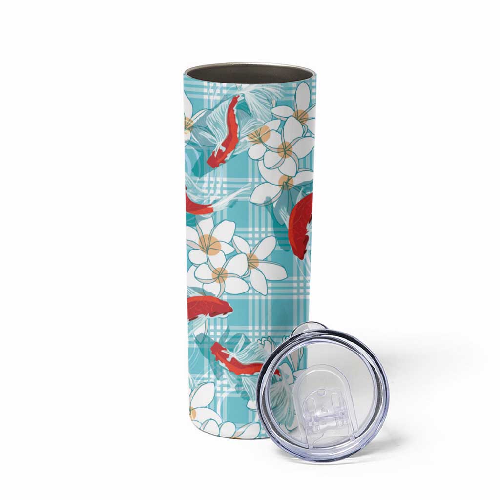 Turquoise Palaka Hawaii Aloha Skinny Tumbler Koi Pond Mix Plumeria LT7 - Polynesian Pride