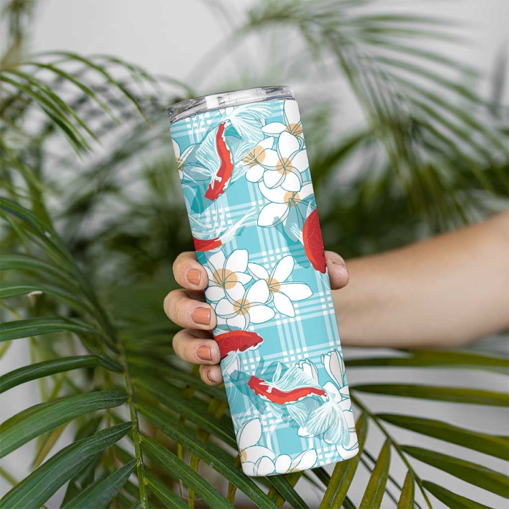 Turquoise Palaka Hawaii Aloha Skinny Tumbler Koi Pond Mix Plumeria LT7 - Polynesian Pride
