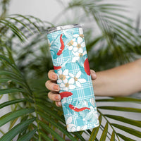 Turquoise Palaka Hawaii Aloha Skinny Tumbler Koi Pond Mix Plumeria LT7 - Polynesian Pride