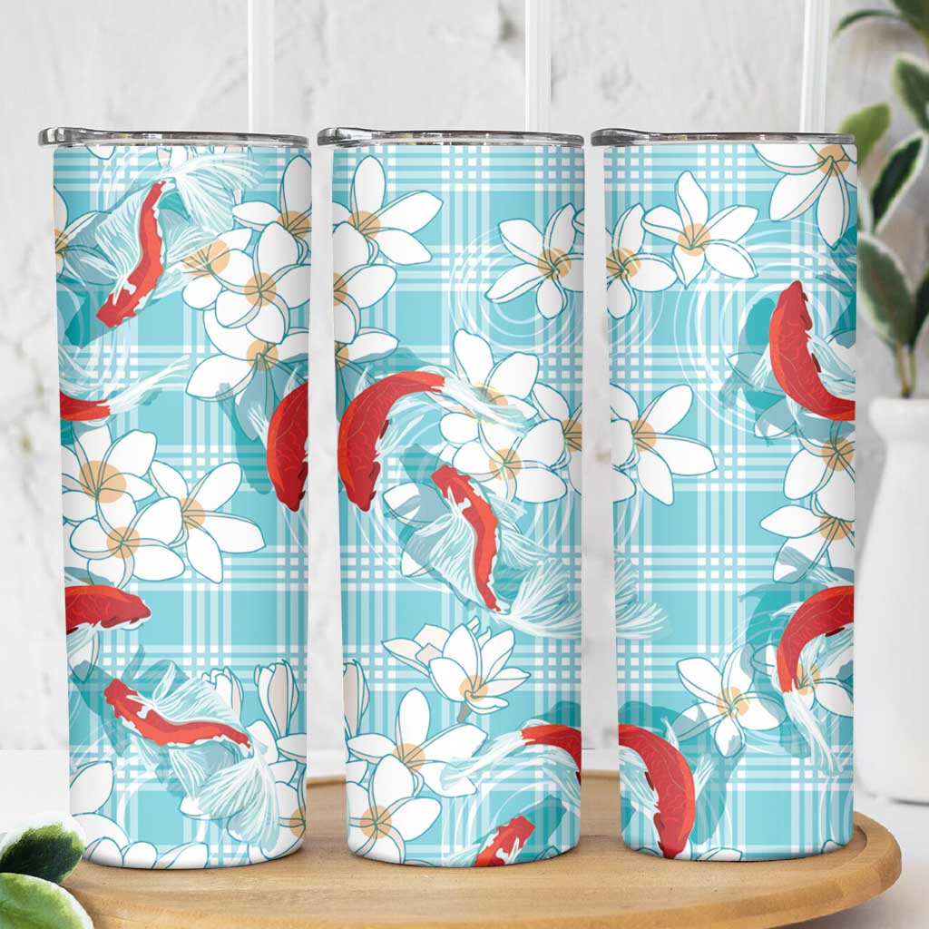 Turquoise Palaka Hawaii Aloha Skinny Tumbler Koi Pond Mix Plumeria LT7 - Polynesian Pride