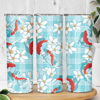 Turquoise Palaka Hawaii Aloha Skinny Tumbler Koi Pond Mix Plumeria LT7 - Polynesian Pride