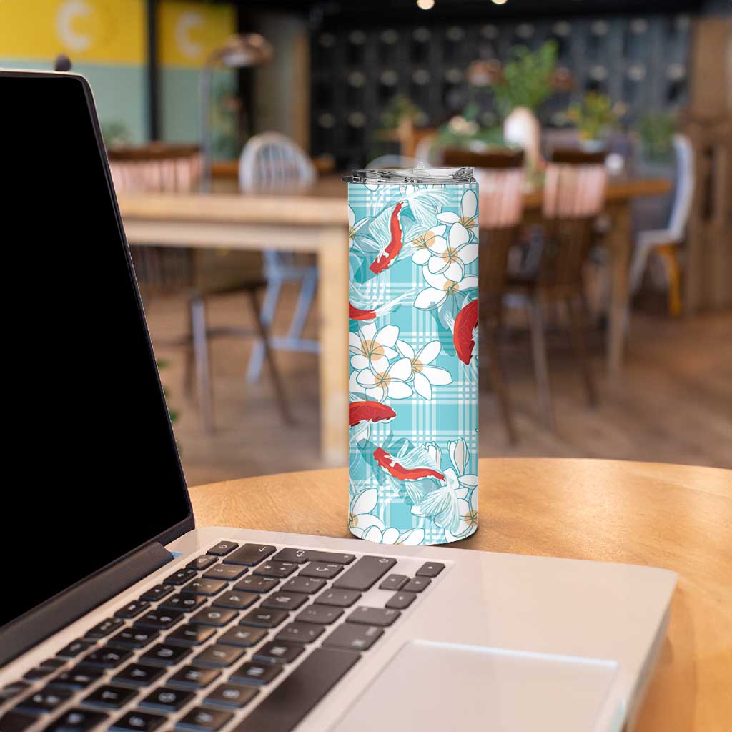 Turquoise Palaka Hawaii Aloha Skinny Tumbler Koi Pond Mix Plumeria LT7 - Polynesian Pride